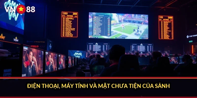 Điện thoại, máy tính và mặt chưa tiện của sảnh